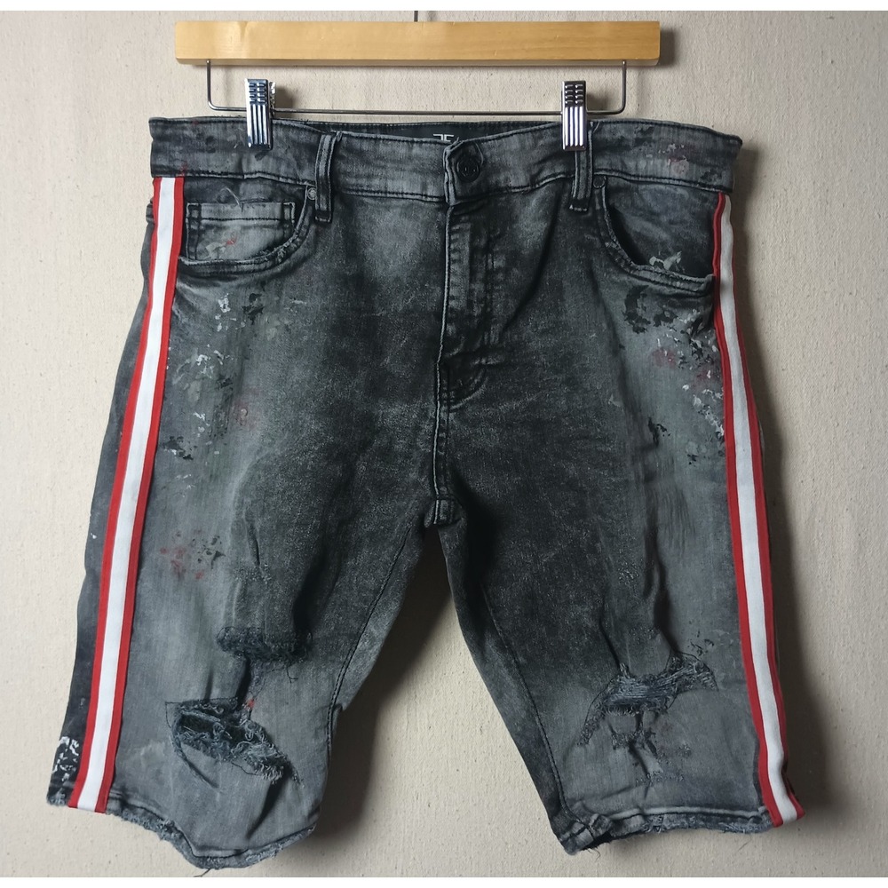 Jordan Craig Denim‎ Shorts Distressed Ripped Gray Red Stripe Mens Size 34 Jorts